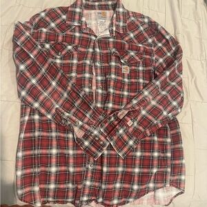 Carhartt Men's Red and Black Plaid Button Down Shirt